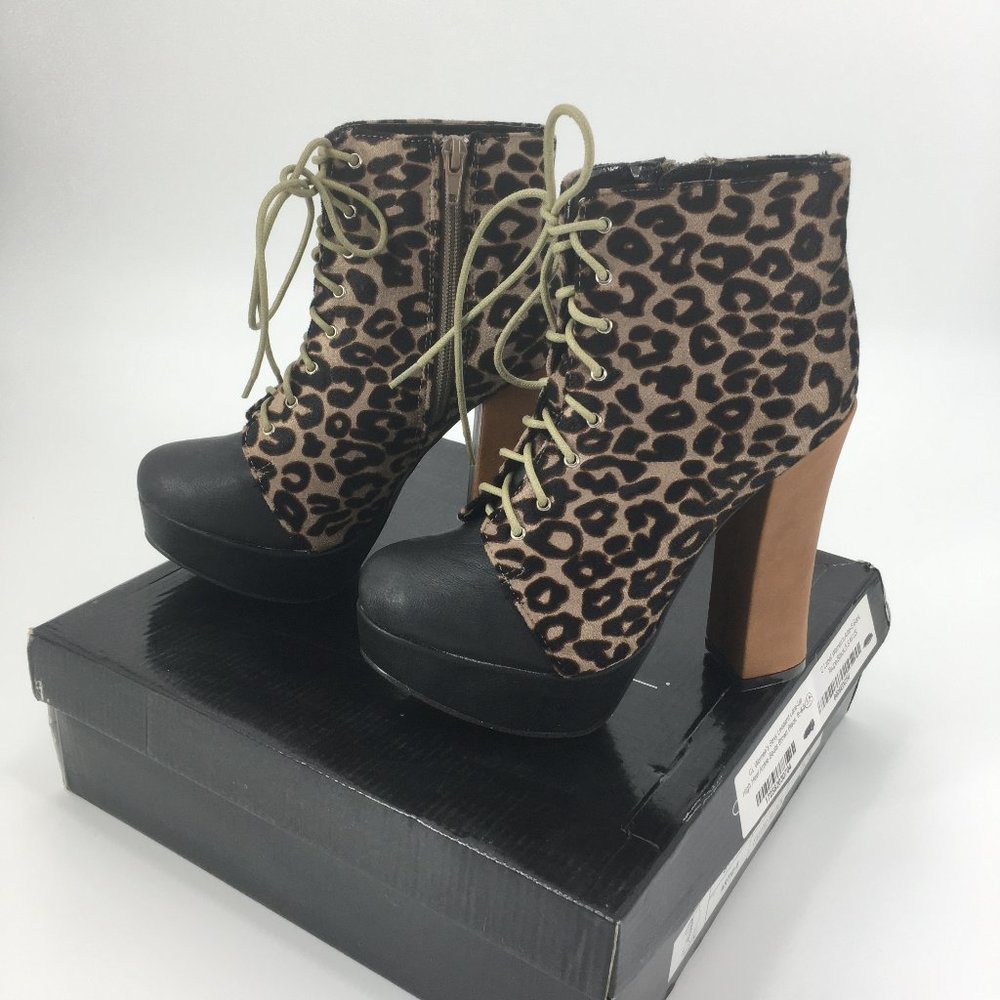 C Label Artie Leopard LaceUp High Heel Ankle Boots